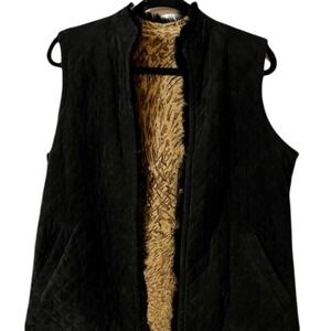 Fur Quilted Vest Reversible Black And Camo Print Size M Ladies Insulated EUC